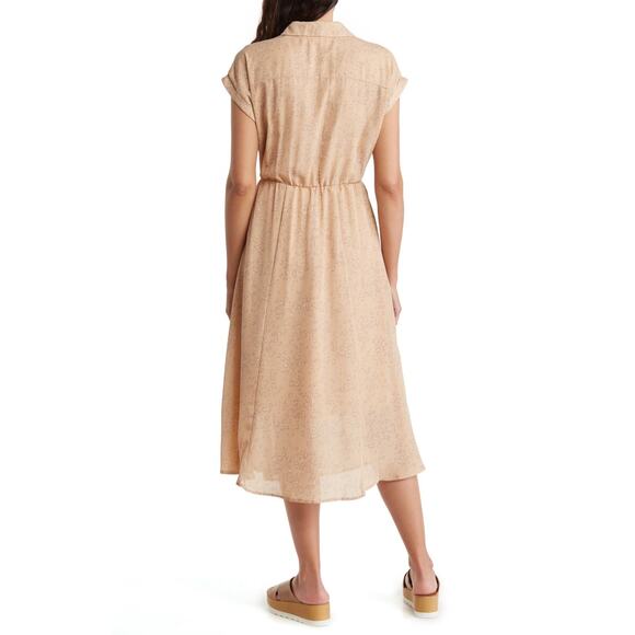 LUCKY BRAND Short Sleeve Midi Shirt Dress Button Front Leopard Coastal Brunch - Picture 2 of 13